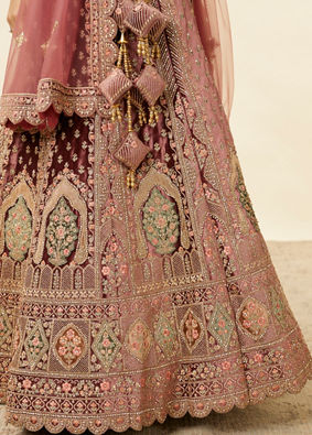 alt message - Mohey Women Deep Mahogany Brown Aari Embroidered Lehenga image number 3